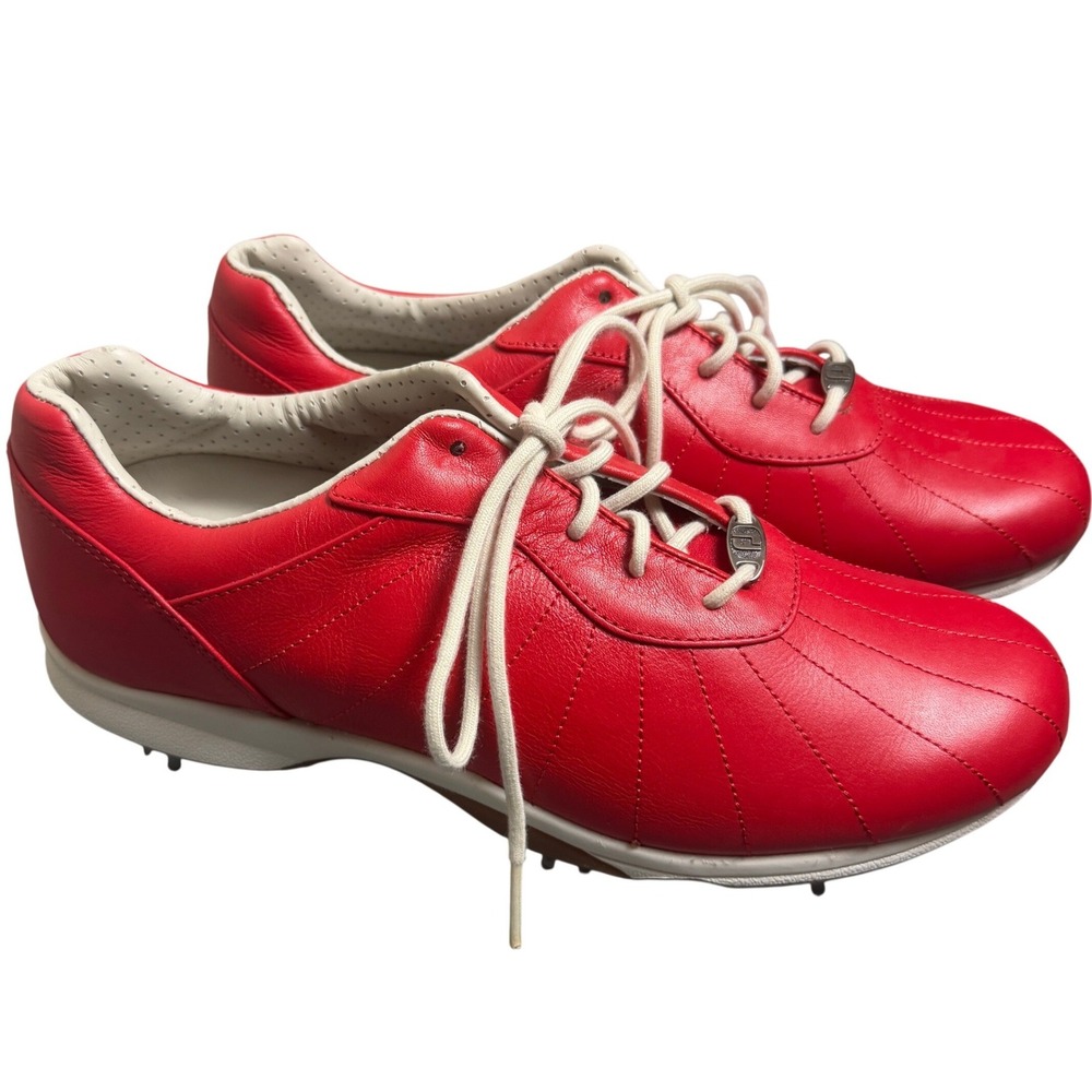 FOOTJOY MyJoy Red Leather Spiked Golf Shoes‎ Size 9.5 - Picture 4 of 8